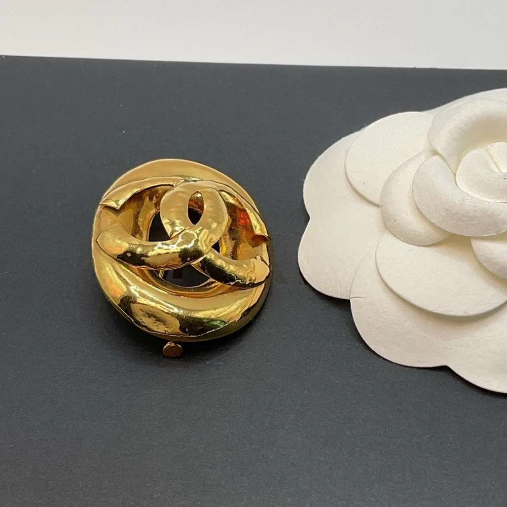 Chanel Gold Tone CC Logo Brooch